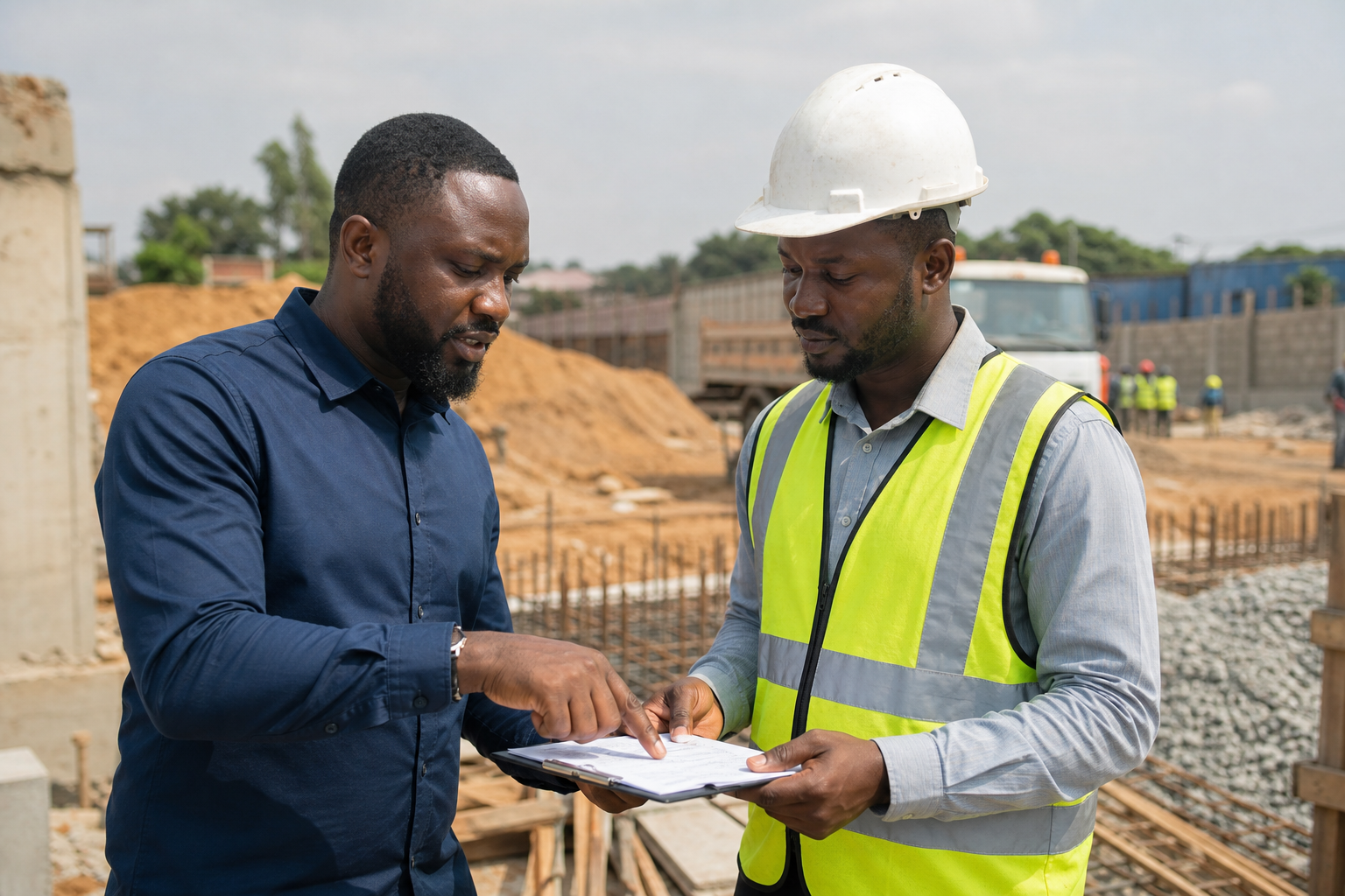 Nigerian project representatives discussing material requirements